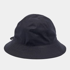 Hermes Black Gabardine and Printed Silk Twilly Bucket Hat