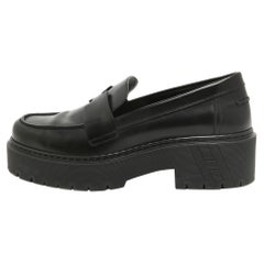 Hermes Schwarz glasierte Hitch Loafers aus Leder Größe 38,5