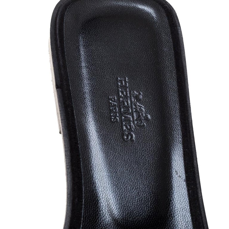 Hermes Black Glitter Leather Oran Flat Slides Size 38.5 at 1stDibs