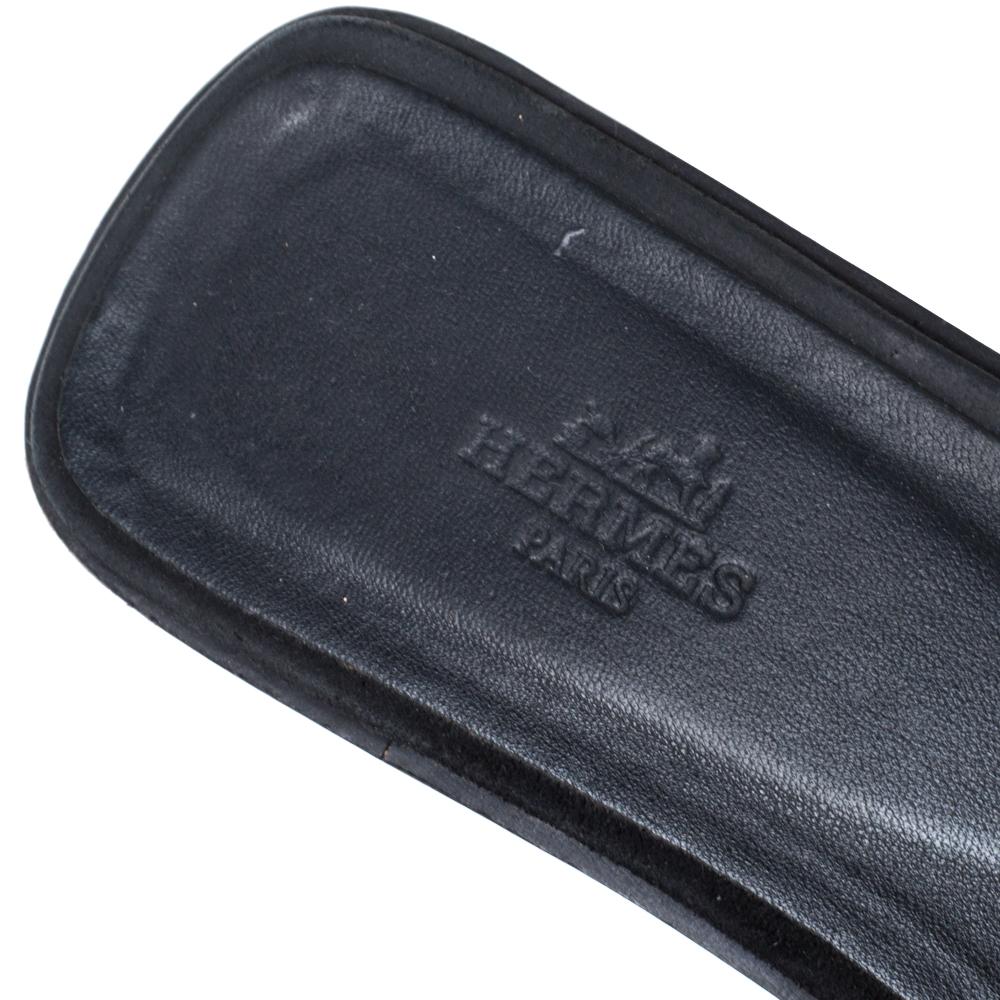 De las mujeres Hermes Sandalias Planas Oran Negro Purpurina Talla 39