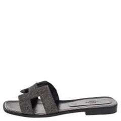 Hermes Black Glitter Oran Sandals Size 40