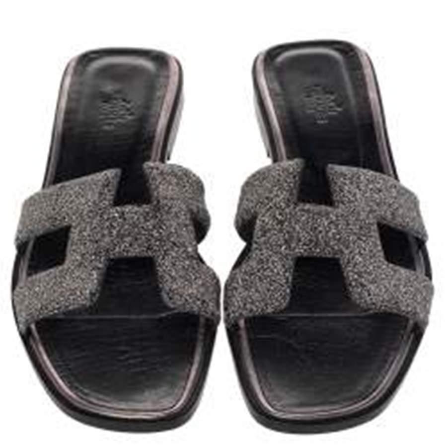 hermes sandals black glitter
