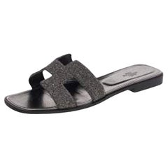 Hermes Black Glitter Oran Sandals Size 40