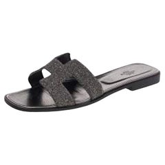 Hermes Black Glitter Oran Sandals Size 40