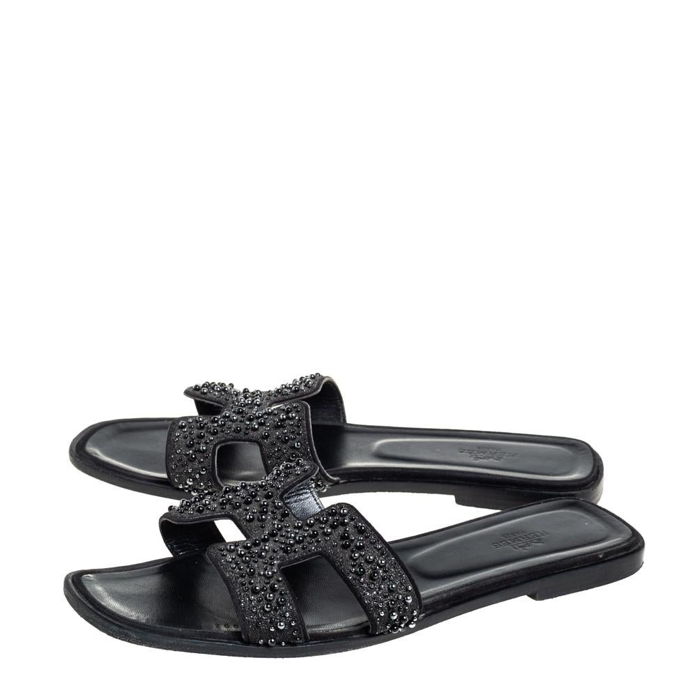 hermes black glitter sandals
