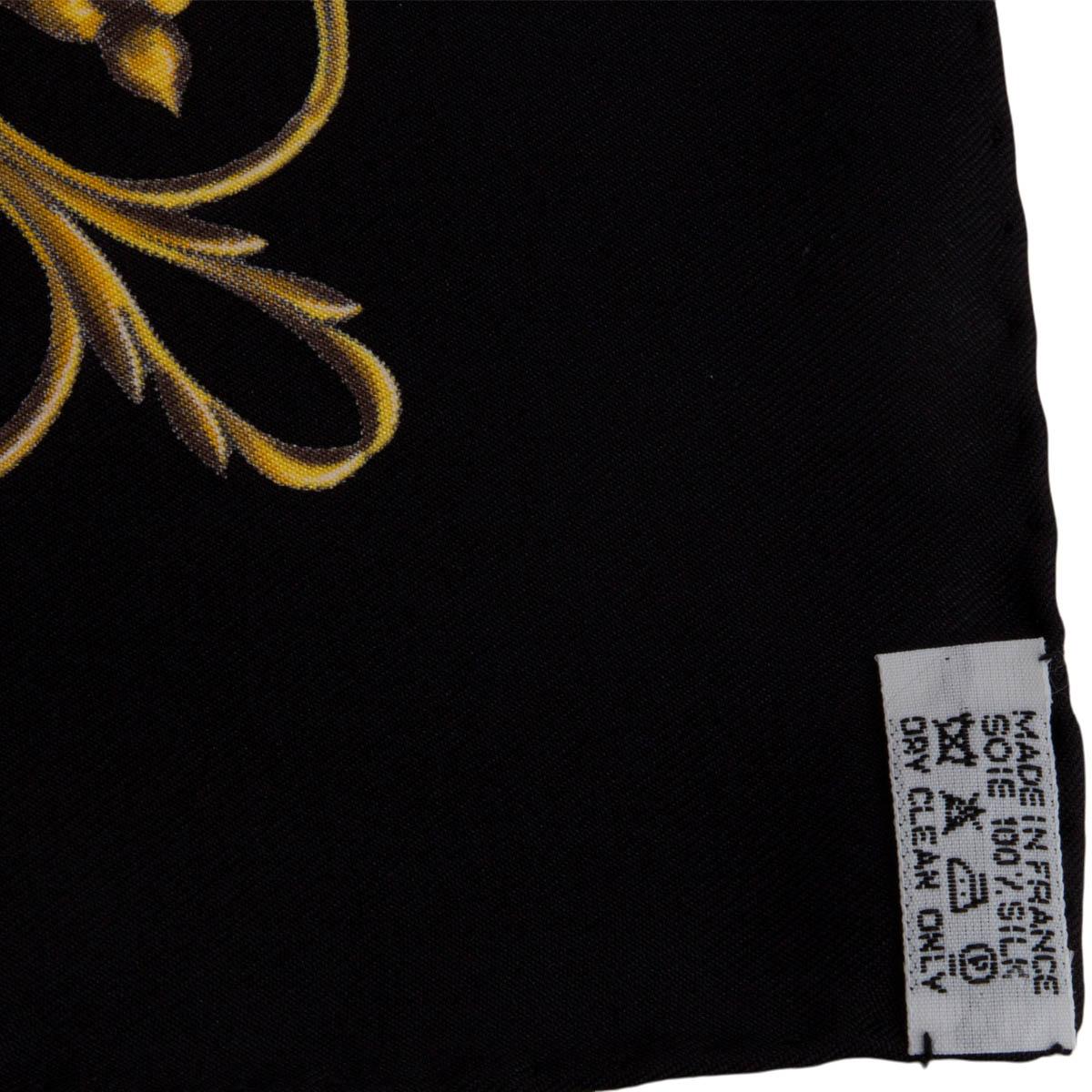 Black Hermes black gold ASTROLOGIE 90 Scarf silk Noir Blanc Or