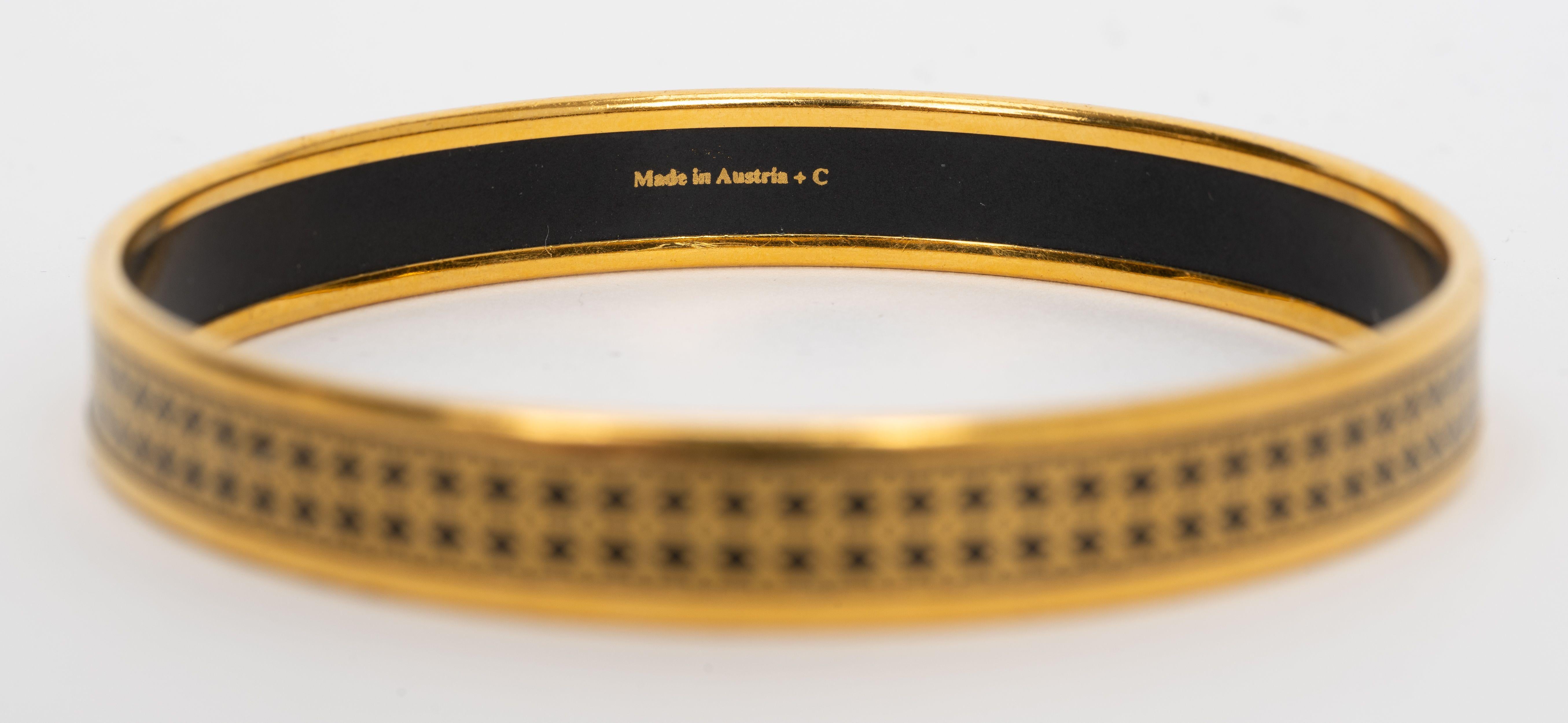Hermes Black Gold Bangle Cloisonnè Thin In Excellent Condition In West Hollywood, CA