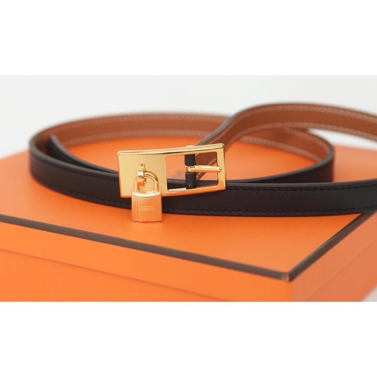 HERMES Black Gold Belt LUCKY 15 Reversible Swift Epsom Leather Gold