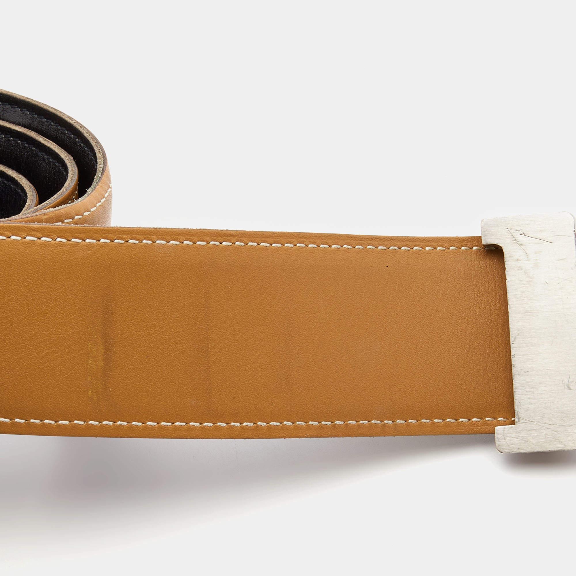 Brown Hermes Black/Gold Box Calf and Swift Leather H Buckle Reversible Belt 90CM