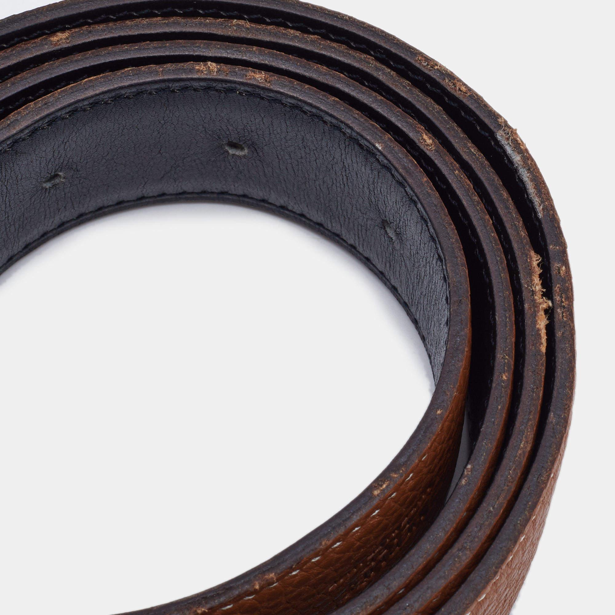 Hermes Black/Gold Box/Togo Leather H Buckle Reversible Belt 95CM 6