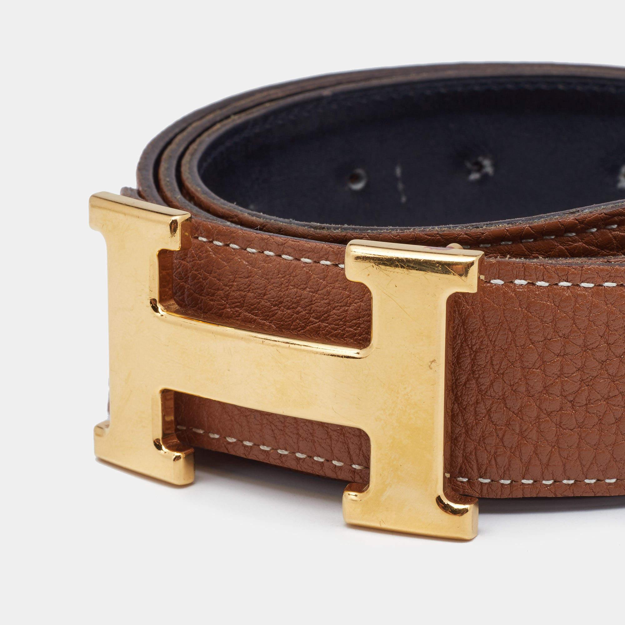 Hermes Black/Gold Box/Togo Leather H Buckle Reversible Belt 95CM 1