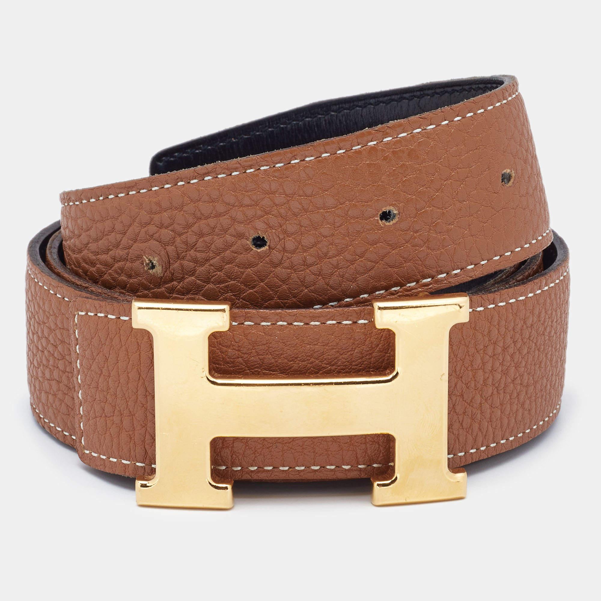 Hermes Black/Gold Box/Togo Leather H Buckle Reversible Belt 95CM 2