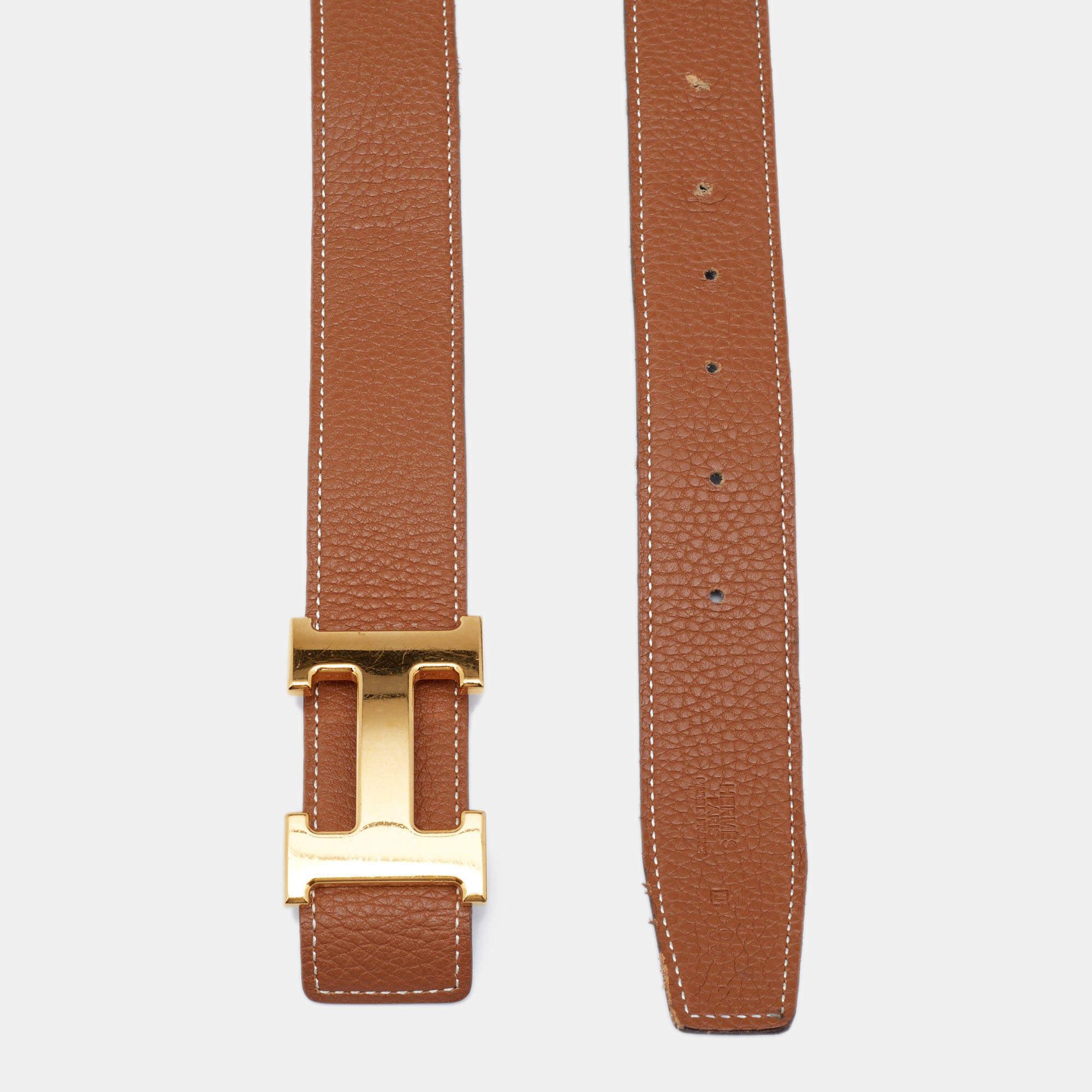 Hermes Black/Gold Box/Togo Leather H Buckle Reversible Belt 95CM 4