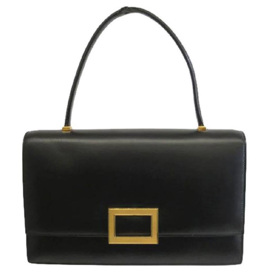 Sac à main Hermès noir et or, à poignée supérieure et boucle, style Kelly, sac de soirée à rabat