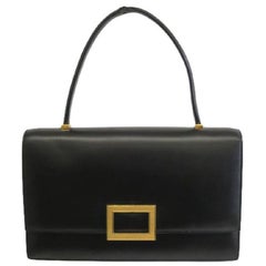 Hermes Black Gold Buckle Top Handle Satchel Kelly Style Evening Flap Bag