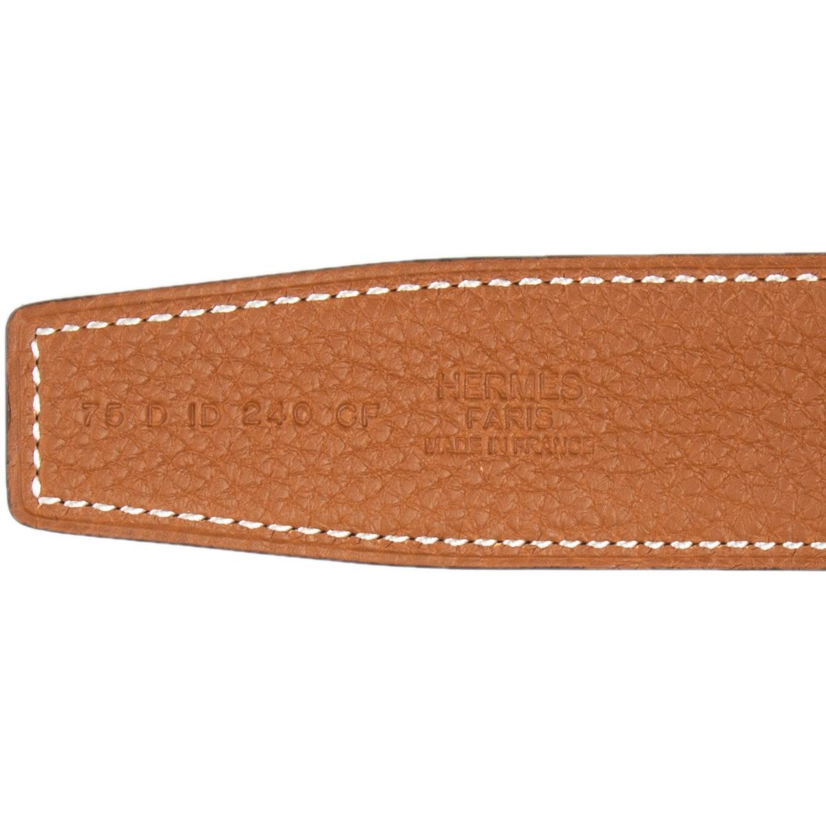 HERMES black Gold camel 32mm Reversible Belt Strap 75 Box / Togo leather In New Condition In Zürich, CH