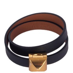 HERMES black / Gold camel Swift MEDOR INFINI Double Tour Bracelet T1