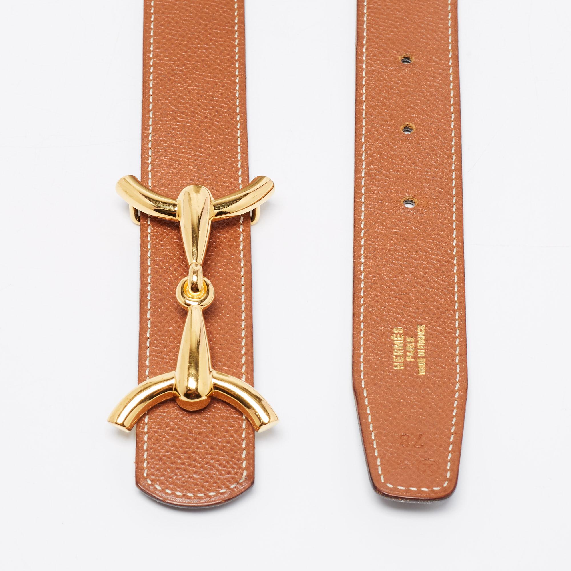 Hermes Black/Gold Courchevel and Box Leather H Hippique Reversible Belt 78CM In Good Condition In Dubai, Al Qouz 2