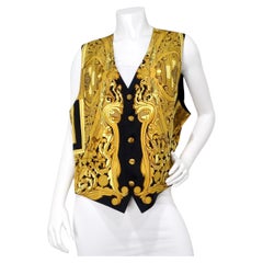 Hermes Black & Gold Des Tuileries Silk Print Vest circa 1990s