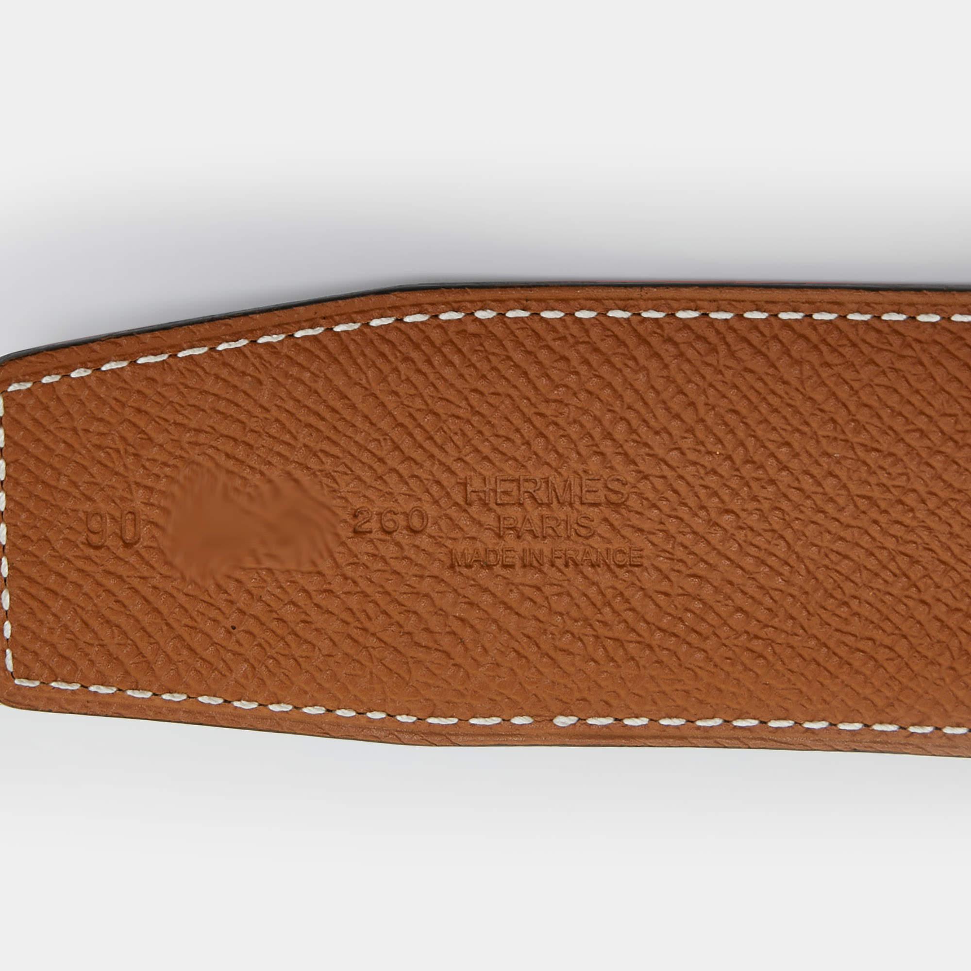 Men's Hermes Black/Gold Epsom and Chamonix Leather Belt Strap 90CM For Sale