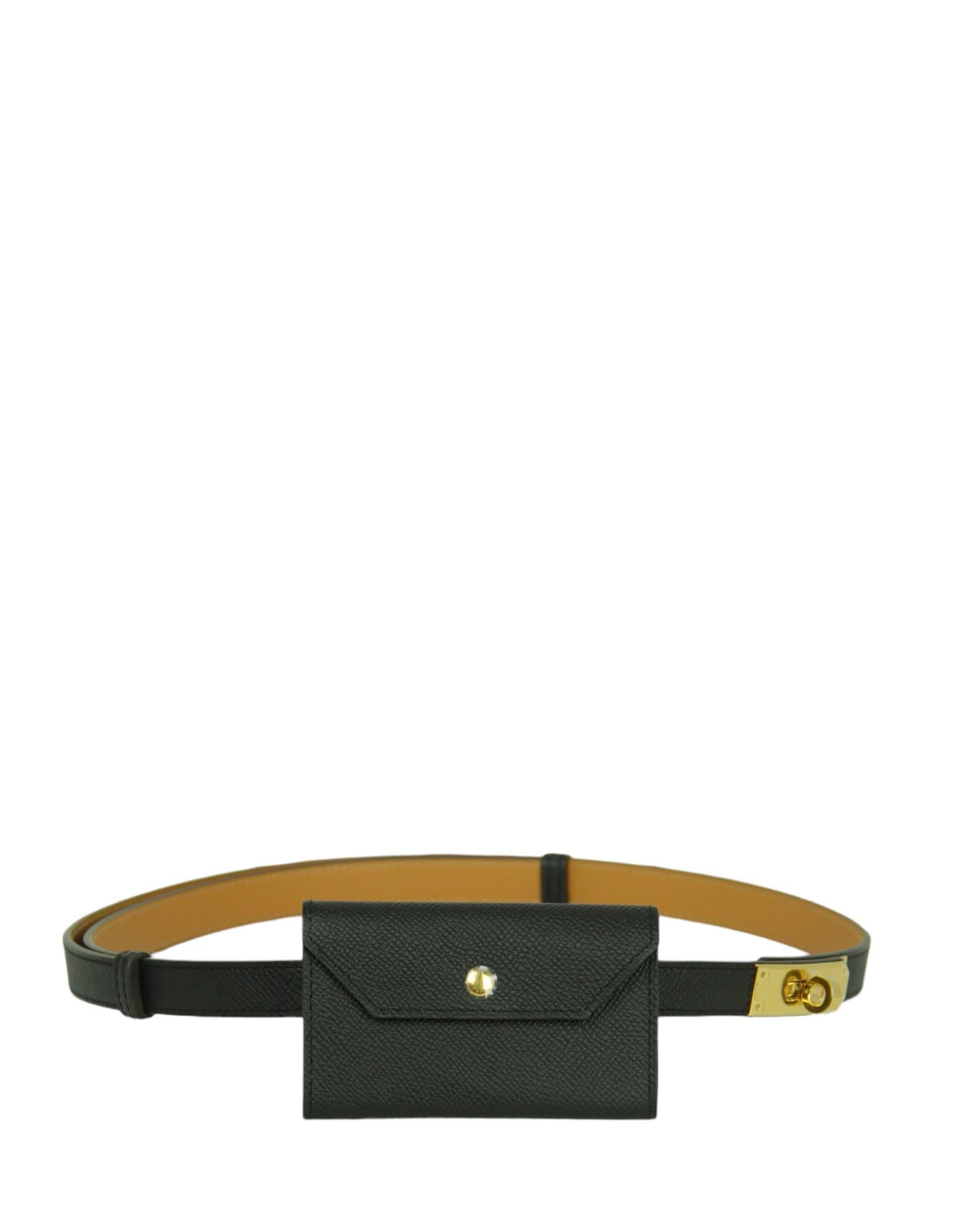 Hermes Black/Gold Epsom Leather Kelly Pocket Adjustable Belt/Pouch For Sale 1