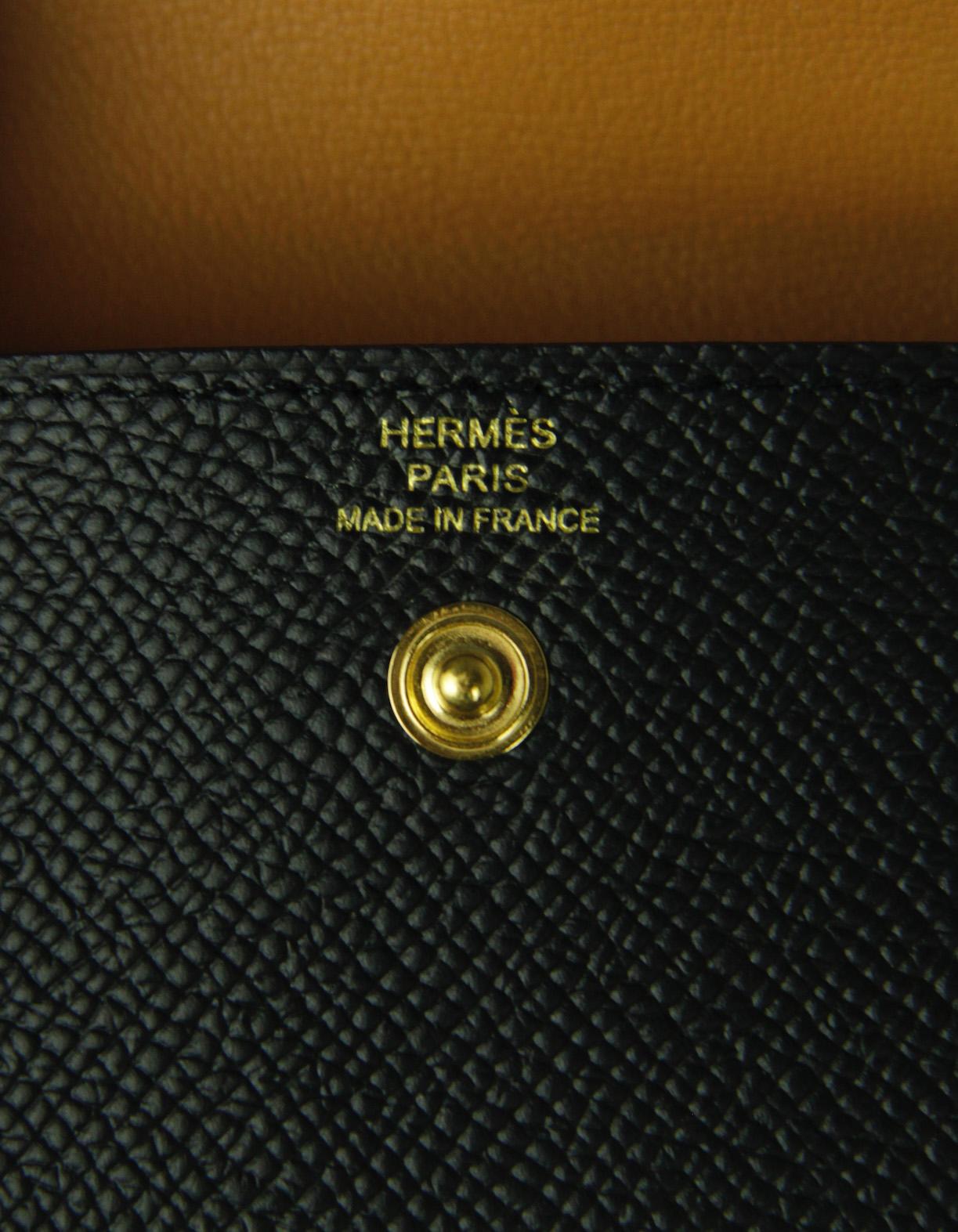 Hermes Black/Gold Epsom Leather Kelly Pocket Adjustable Belt/Pouch For Sale 3