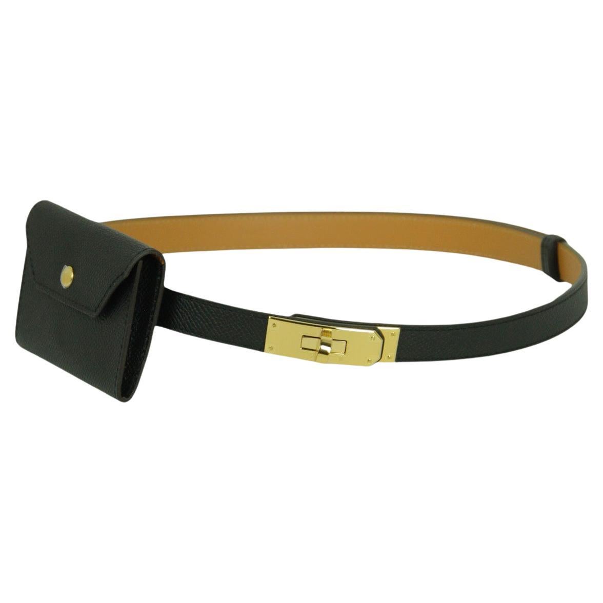 Hermes Black/Gold Epsom Leather Kelly Pocket Adjustable Belt/Pouch en vente