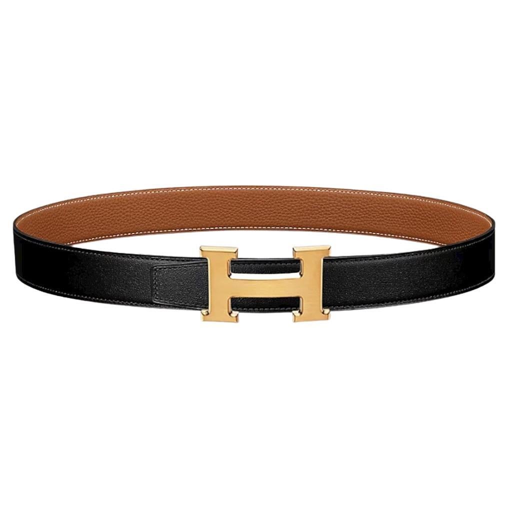 Hermes Black/Gold H belt buckle & Reversible leather strap 32 mm Size 95