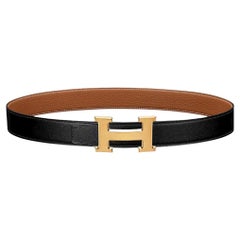 Hermes Black/Gold H belt buckle & Reversible leather strap 32 mm Size 95