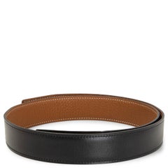 HERMES black & gold leather 32mm REVERSIBLE Belt Strap 80