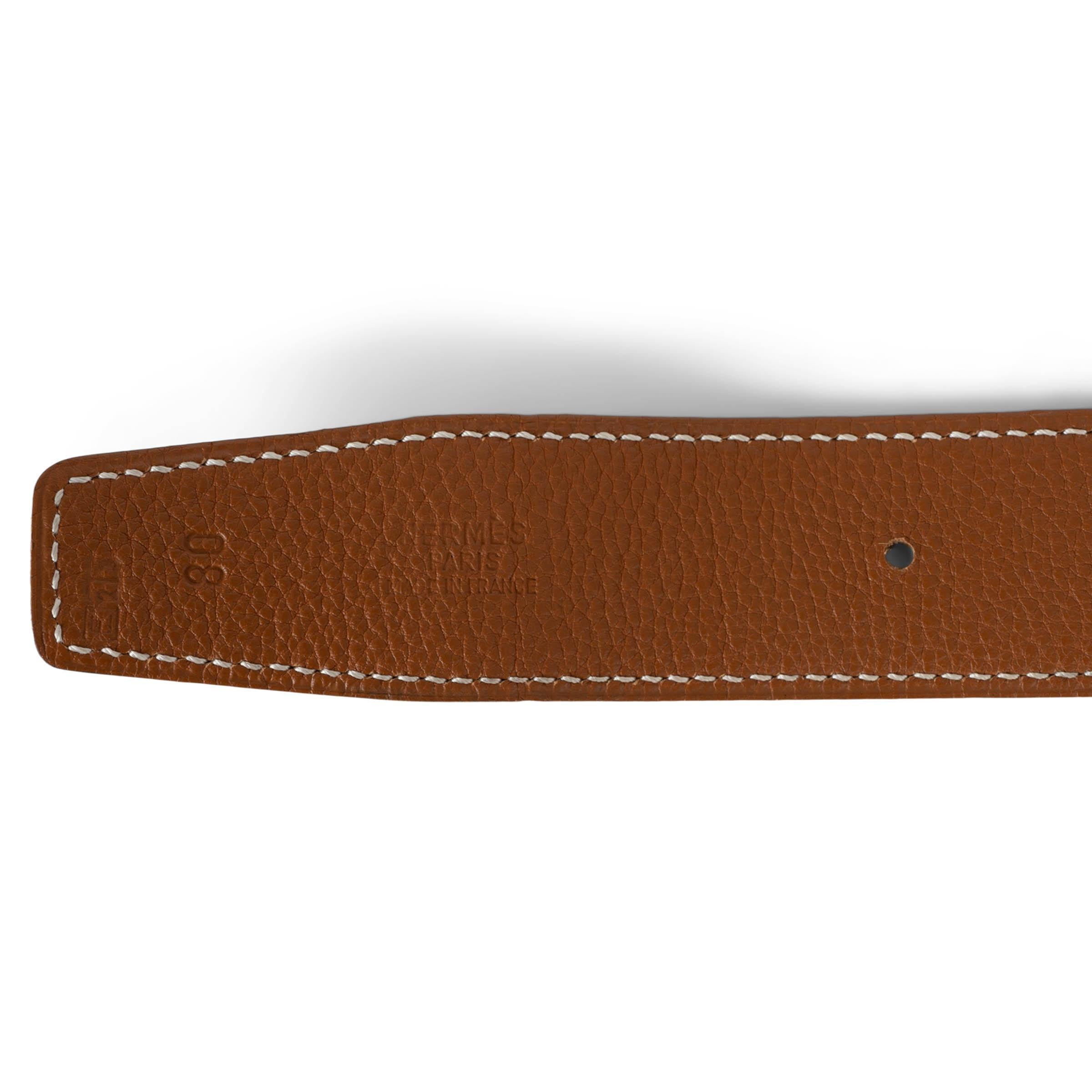 HERMES cintura reversibile in pelle nera e oro con fibbia H. H. 80 in vendita 5