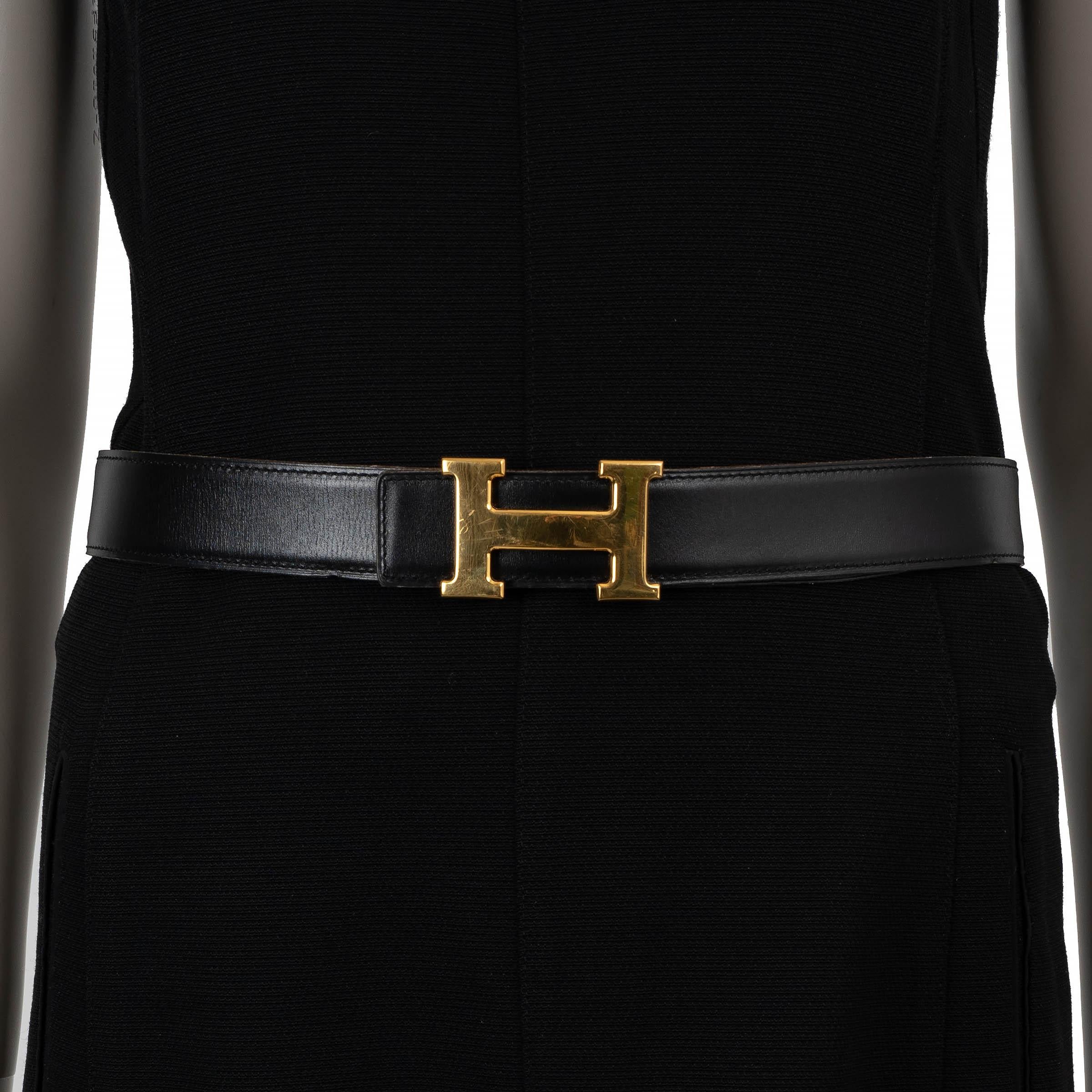 Nero HERMES cintura reversibile in pelle nera e oro con fibbia H. H. 80 in vendita
