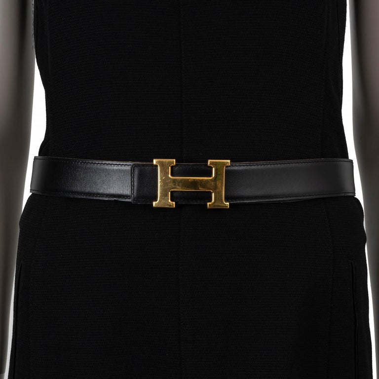 HERMES black and gold leather Reversible 32MM H Buckle Belt  display picture 2