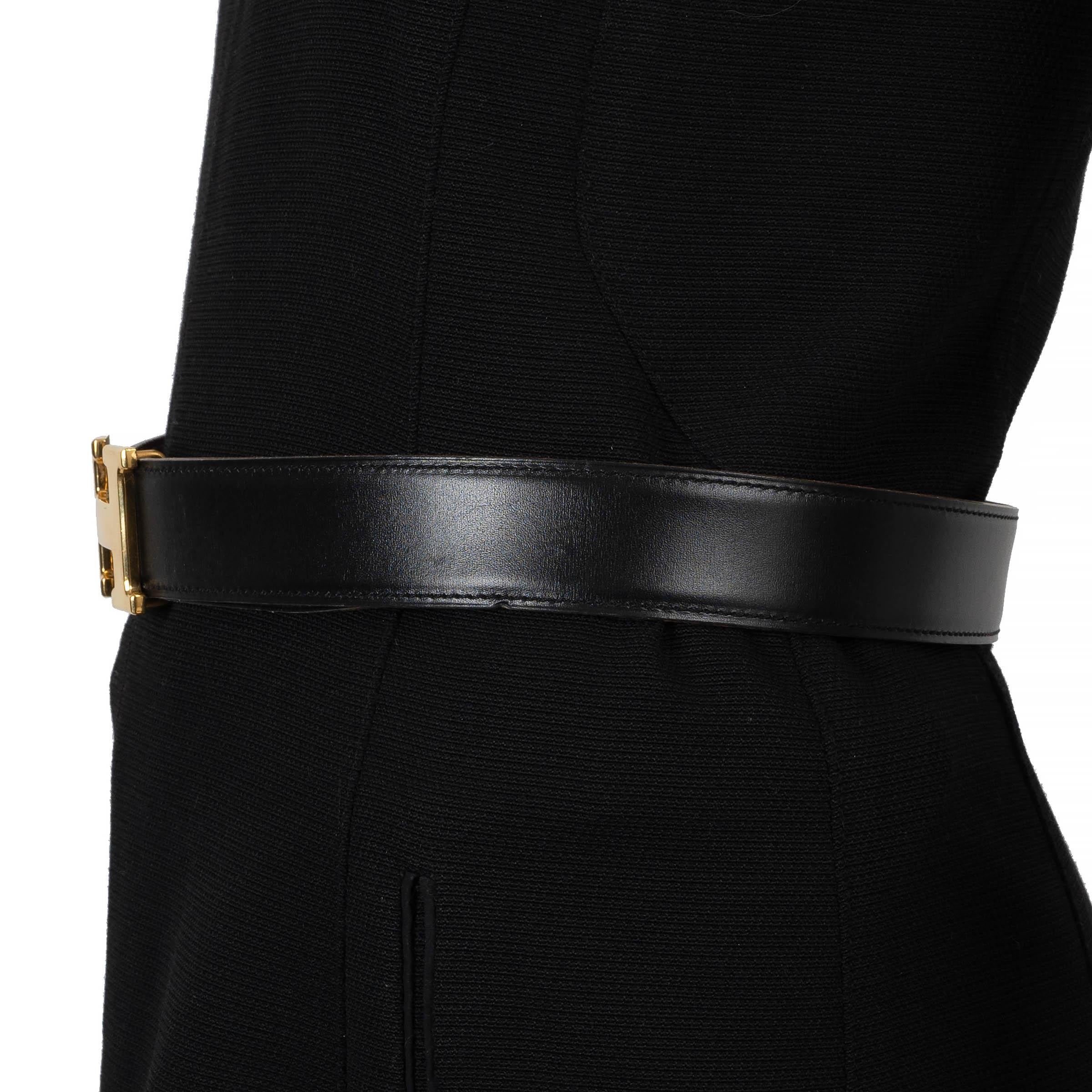 HERMES cintura reversibile in pelle nera e oro con fibbia H. H. 80 In condizioni discrete in vendita a Zürich, CH