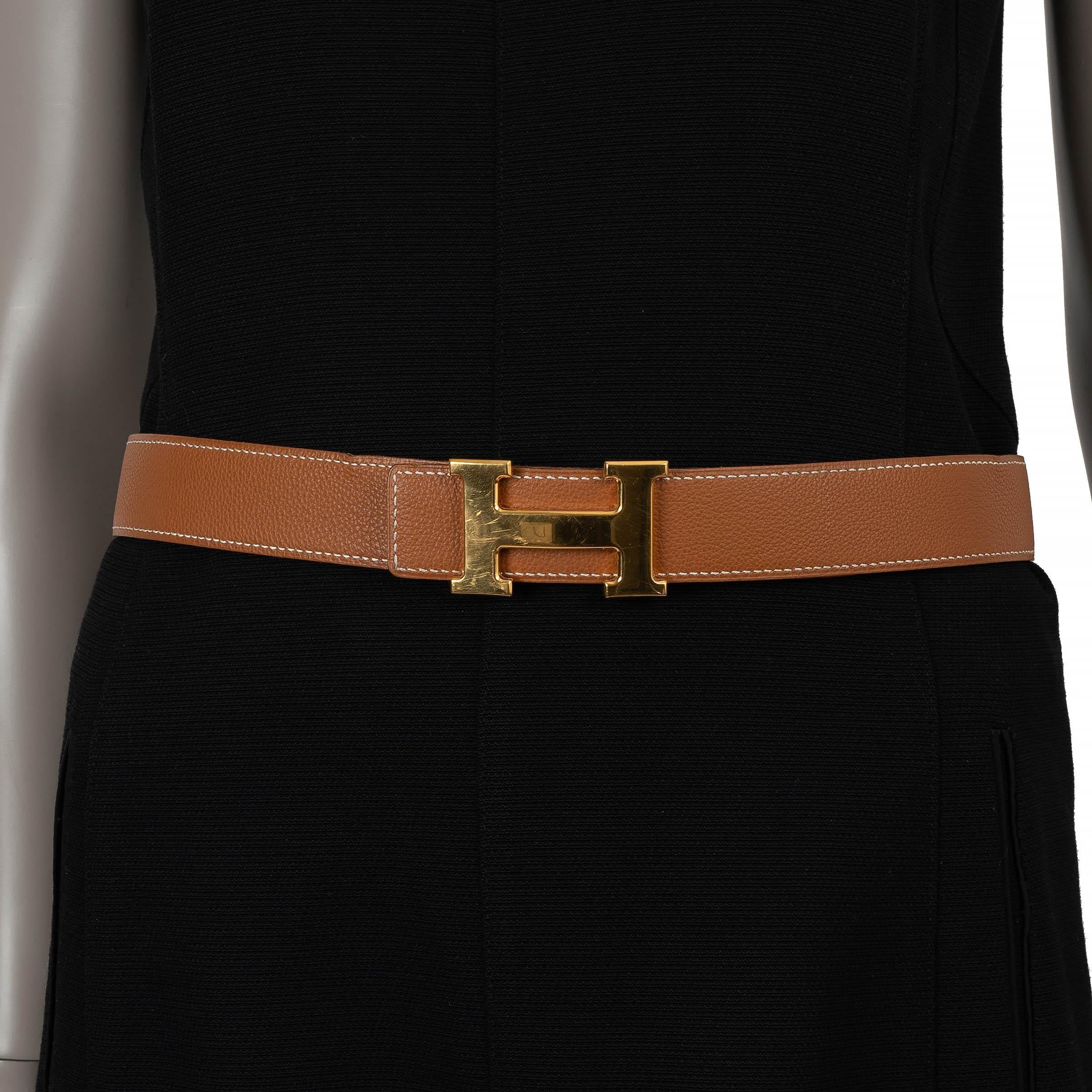 HERMES cintura reversibile in pelle nera e oro con fibbia H. H. 80 in vendita 1