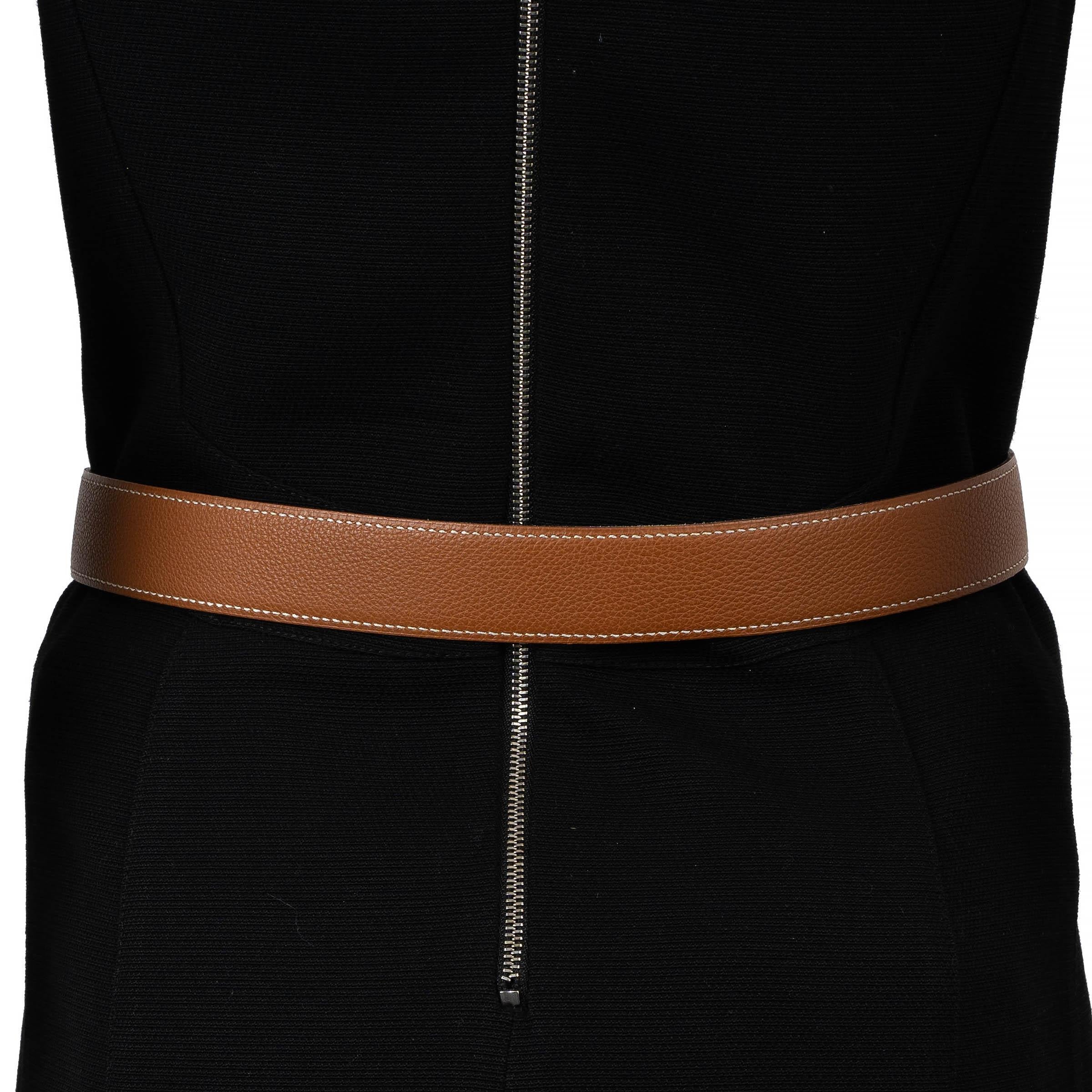 HERMES cintura reversibile in pelle nera e oro con fibbia H. H. 80 in vendita 3