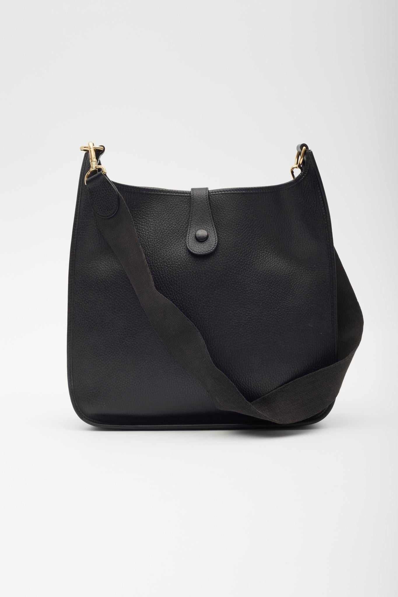 Women's Hermès Black Gold Metal Ardennes Evelyn GM Messenger Bag