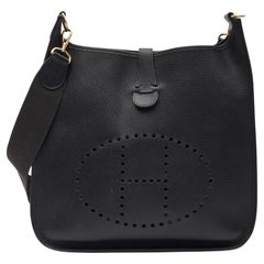 Hermès Black Gold Metal Ardennes Evelyn GM Messenger Bag