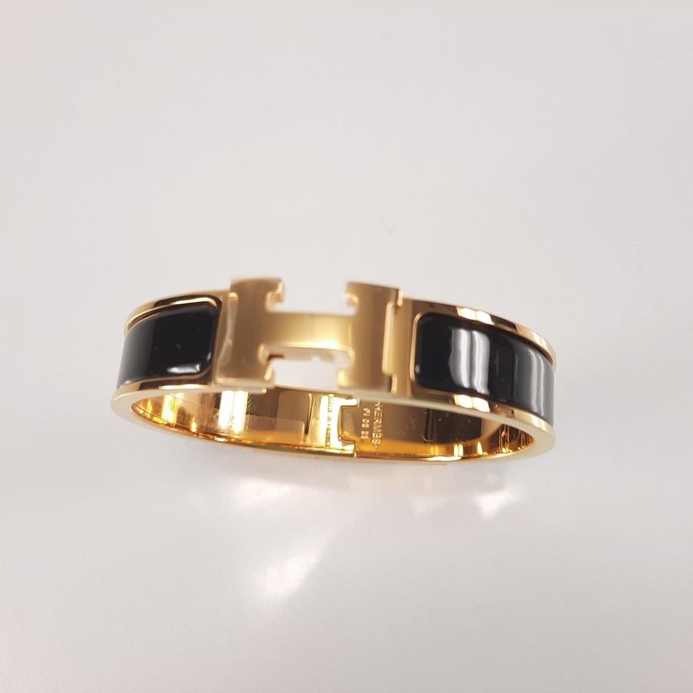 Hermes Black Gold plated hardware Clic H bracelet In New Condition For Sale In Nicosia, CY