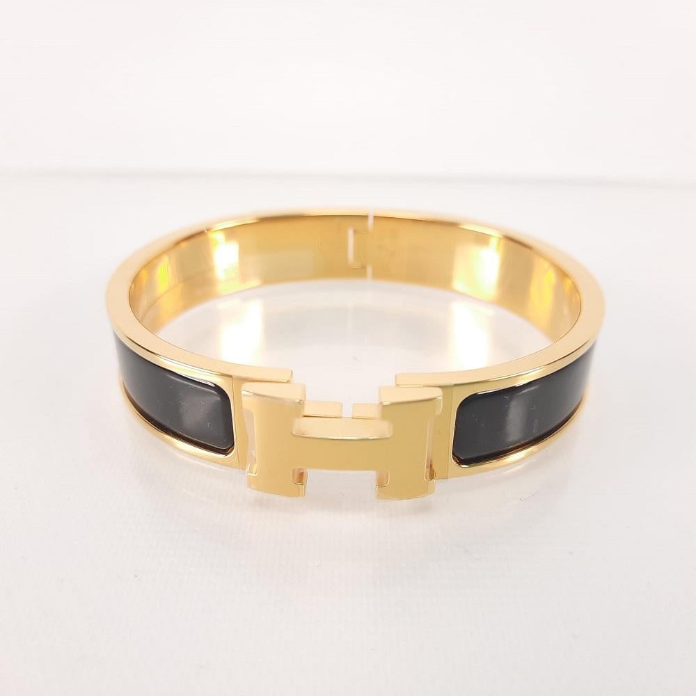 Women's Hermes Black Gold plated hardware Clic H bracelet For Sale