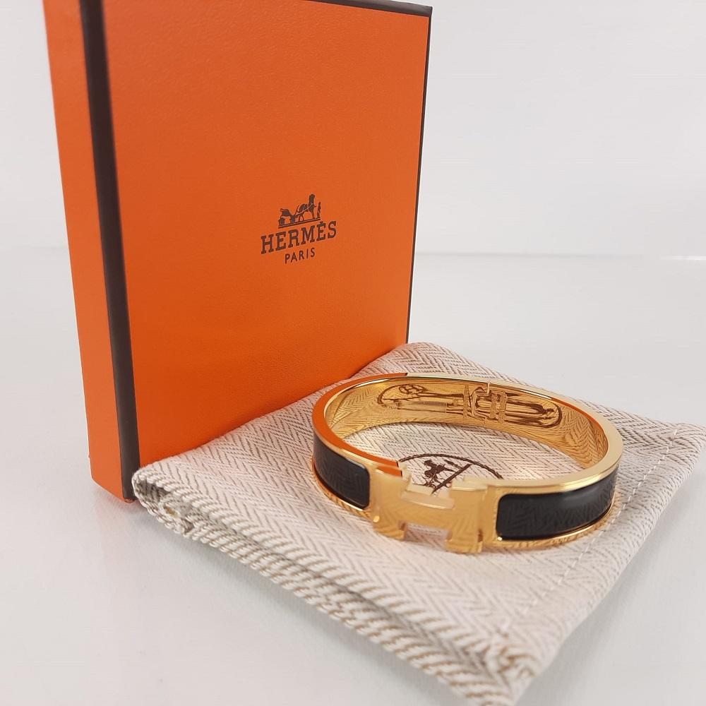 Hermes Black Gold plated hardware Clic H bracelet For Sale 1