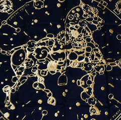 Hermes Black & Gold Silk Carre Scarf Cheval Fusion by Dimitri Rybaltchenko