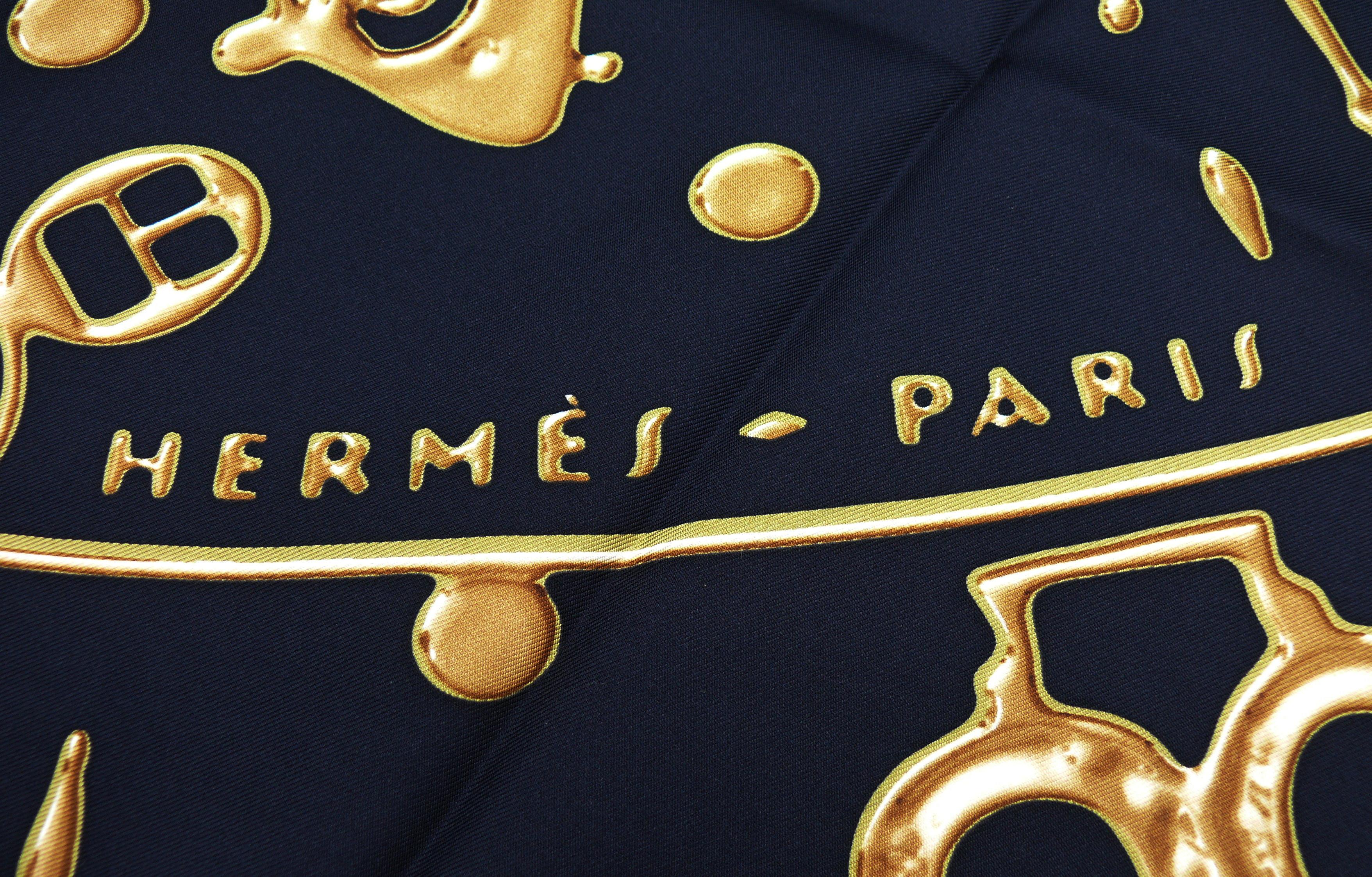 Hermes Black & Gold Silk Carre Scarf Cheval Fusion by Dimitri Rybaltchenko In Good Condition For Sale In Nice, FR