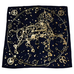 Hermes Black & Gold Silk Carre Scarf Cheval Fusion by Dimitri Rybaltchenko