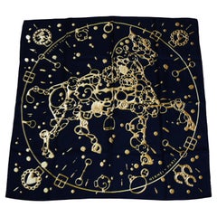 Vintage Hermes Black & Gold Silk Carre Scarf Cheval Fusion by Dimitri Rybaltchenko