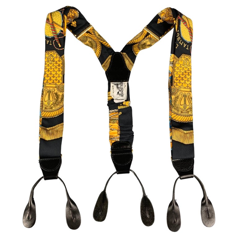 HERMES Black and Gold Silk Leather Suspenders at 1stDibs