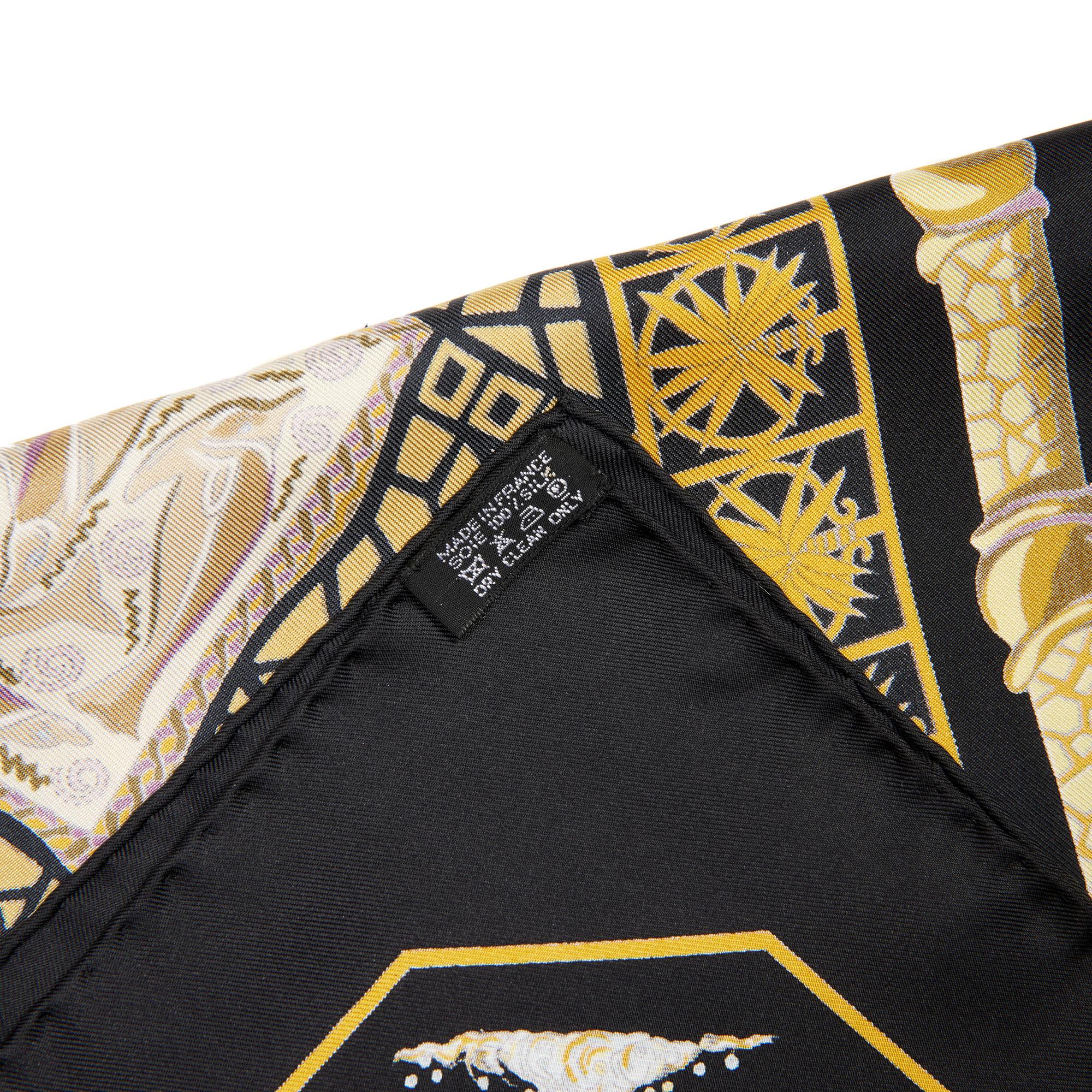 Beige Hermès BLACK & GOLD SILK VINTAGE MARE NOSTRUM SCARF