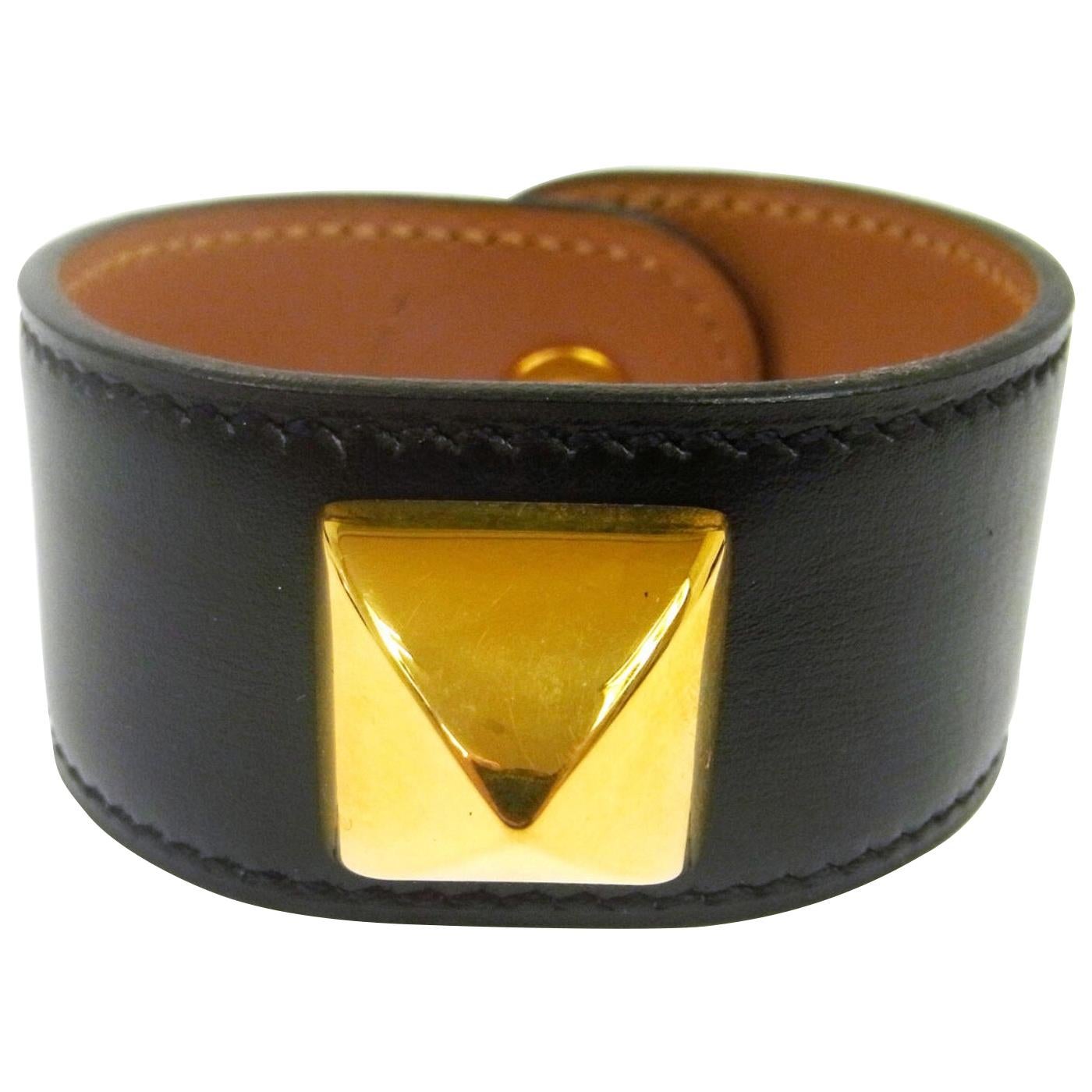 Hermes Black Gold Stud Men's Women's Evening Cuff Bracelet