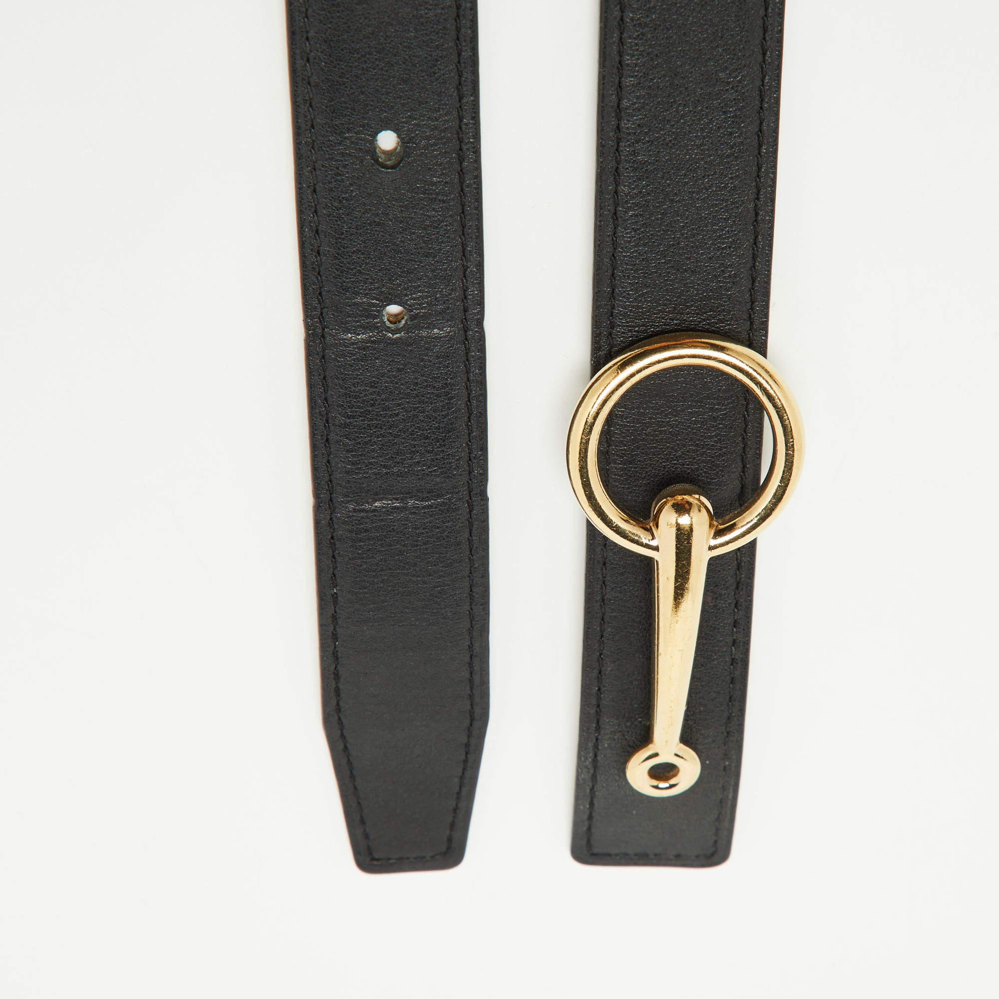 Women's Hermes Black/Gold Swift and Epsom Leather Mors Reversible Belt 70CM