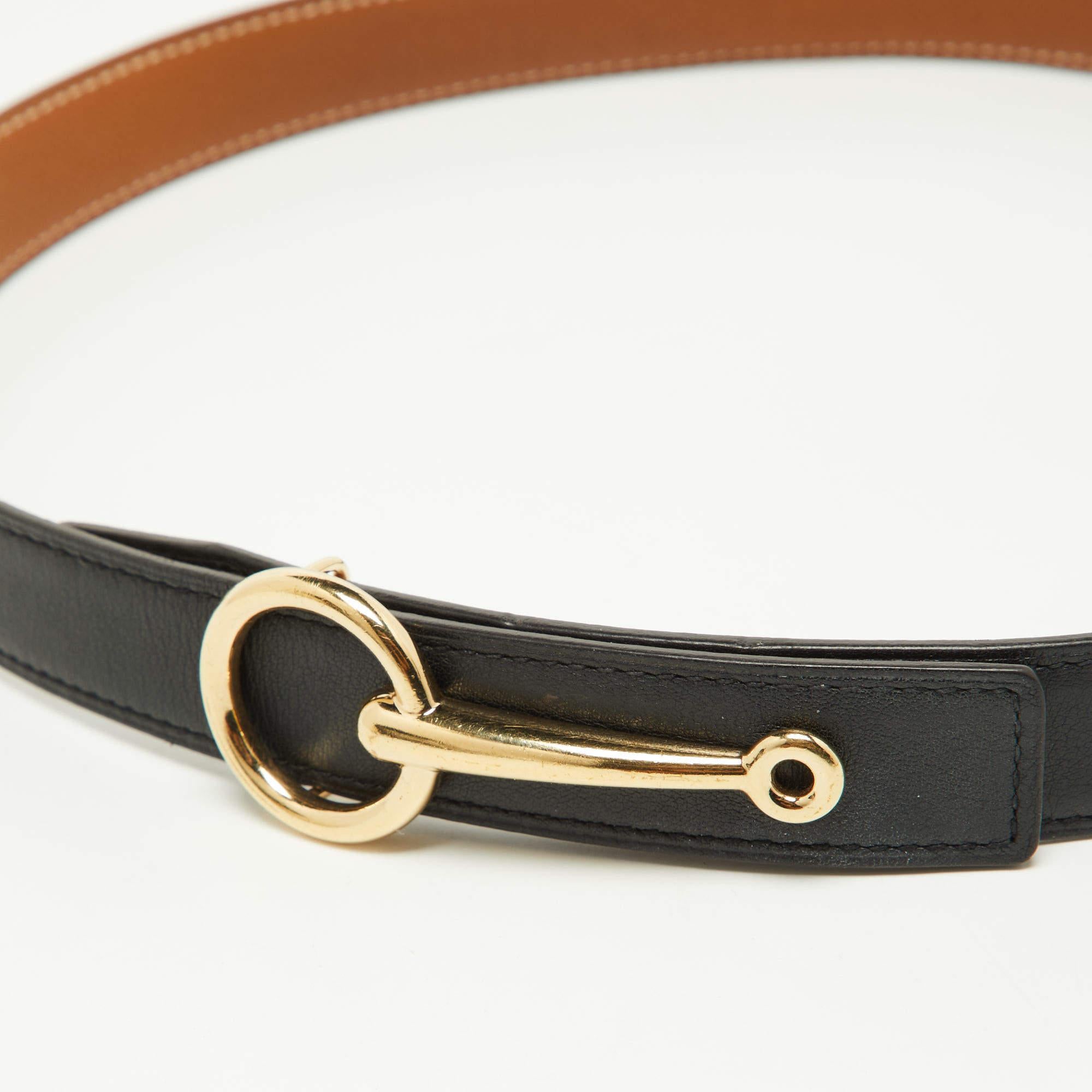 Hermes Black/Gold Swift and Epsom Leather Mors Reversible Belt 70CM 3